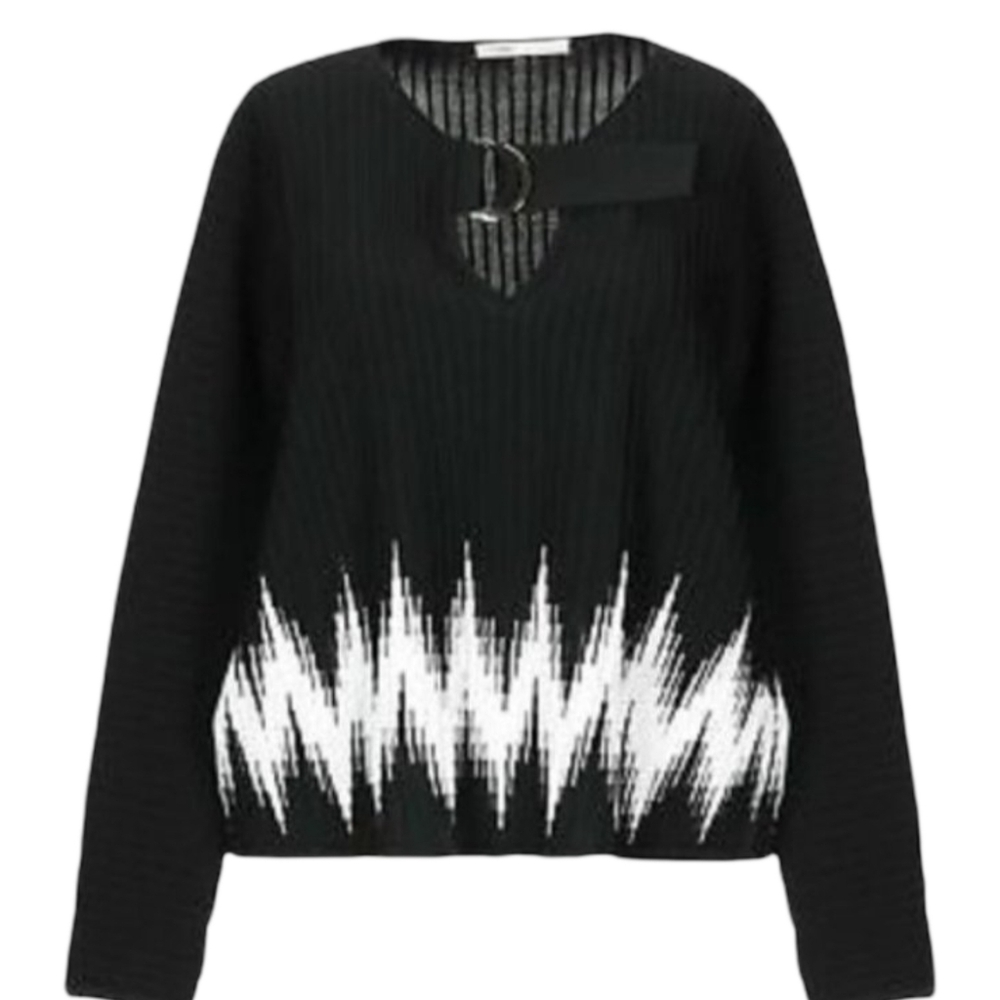 Maje Black Sweater Martha Zigzag Keyhole Size Medium